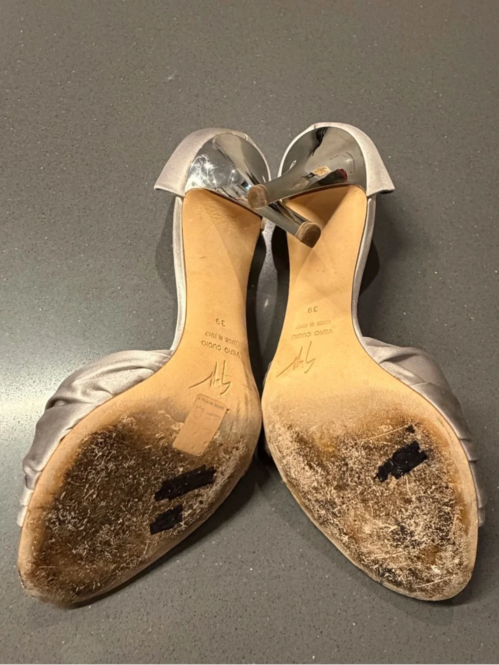 Giuseppe Zanotti Satin D'Orsay Heels W Swarovski Crystal Accent in Silver Sz 39